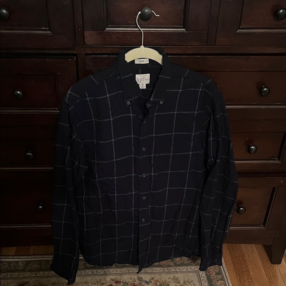 J. Crew Men's Dark Checkered Button Down Shirt